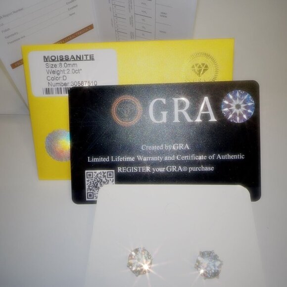 Moissanite Stud Earrings 8mm Round D Color VVS1 GRA Cert - Picture 9 of 16